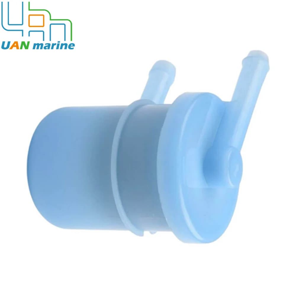 Blue plastic marine fuel filter for Suzuki 4-stroke outboard engines.