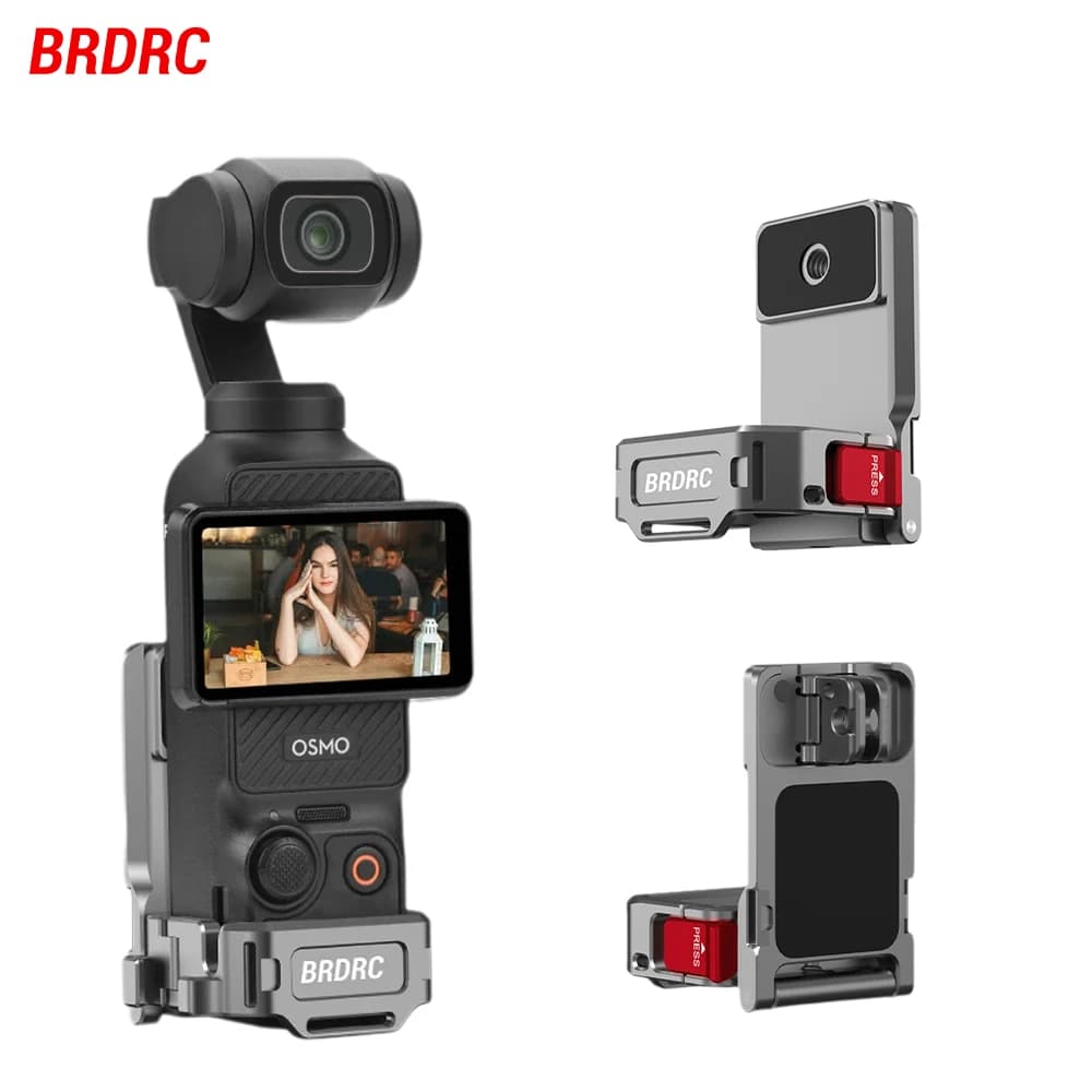 BRDRC magnetic quick-release expansion adapter and desktop stand for DJI OSMO Pocket cameras.