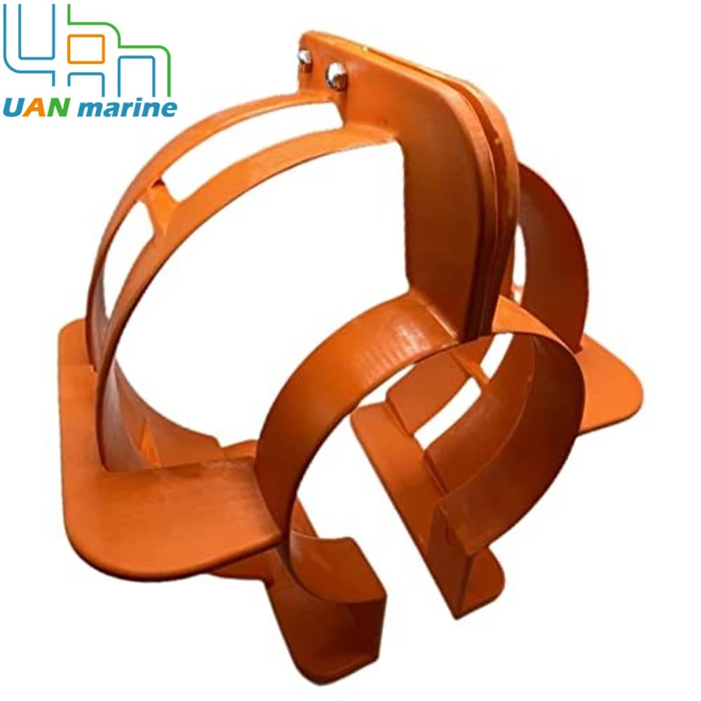 Orange 11-inch boat propeller safety guard for outboard marine engines.