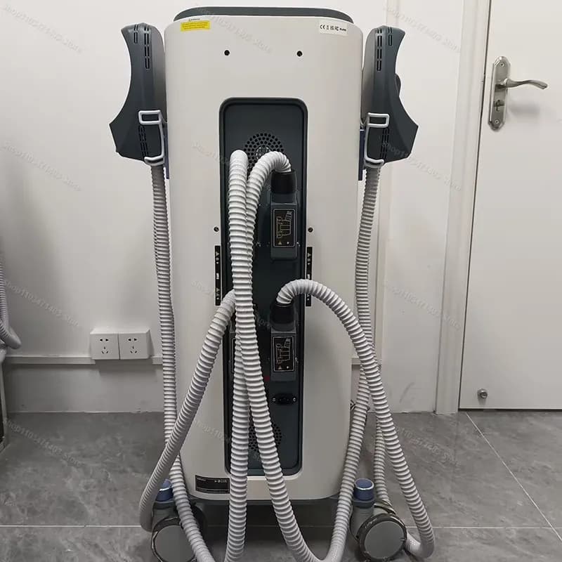 Rear view of the professional Emsone NEO EMS body sculpting and slimming machine with applicator handles.