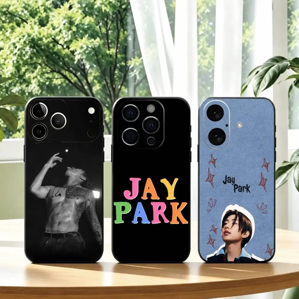Three iPhone cases featuring different designs of Korean rapper Jay Park