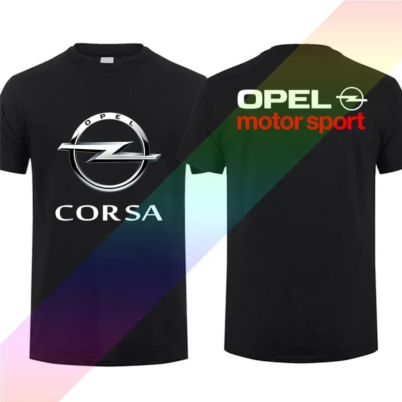 Black men's t-shirt featuring the Opel Corsa Motorsport logo and graphic design.