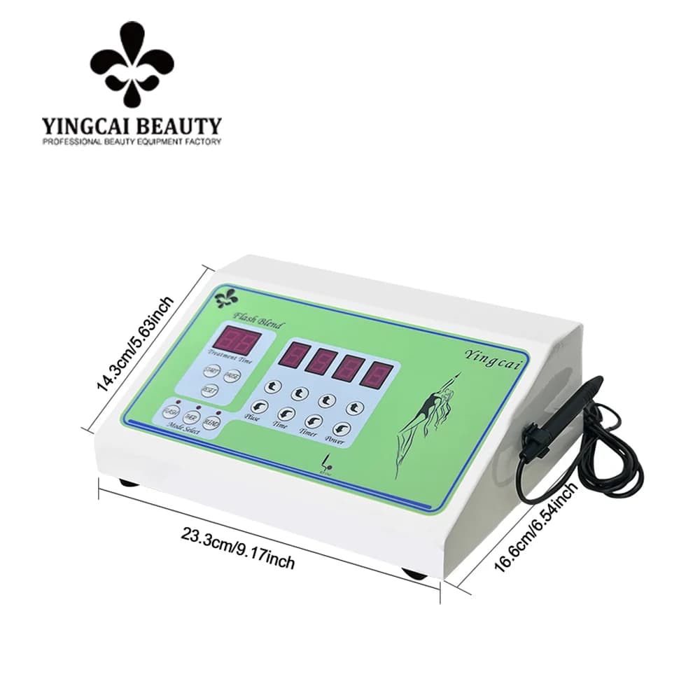 Portable electrolysis hair removal machine with digital display and needle probe.