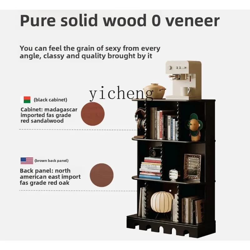 Elegant dark solid wood French retro bookcase with three open shelves and antique American styling.
