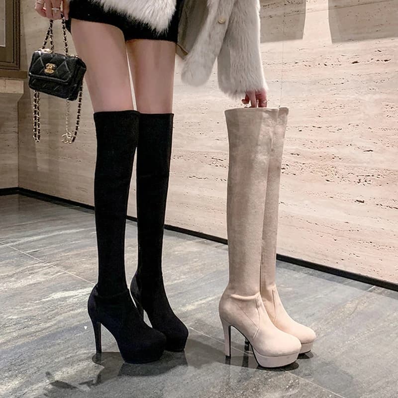 Women's new autumn and winter pointed waterproof table zipper high-heeled knight boots with high sleeves and knee high boots