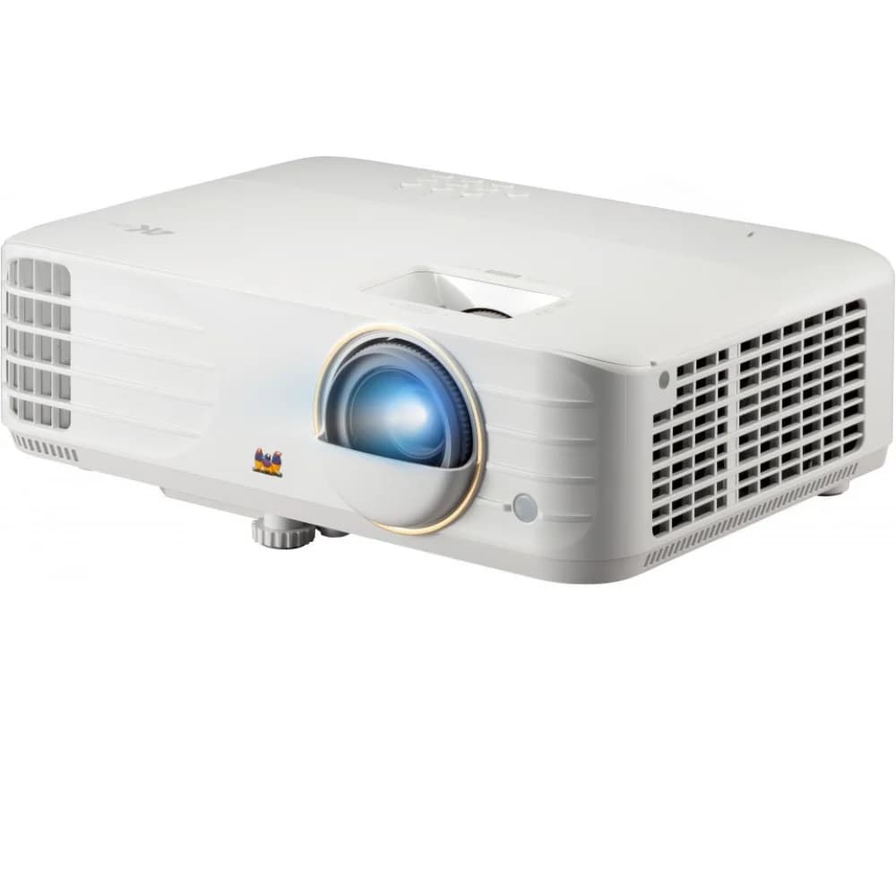 Front view of the white PX748-4K UHD projector showing the lens and cooling vents.