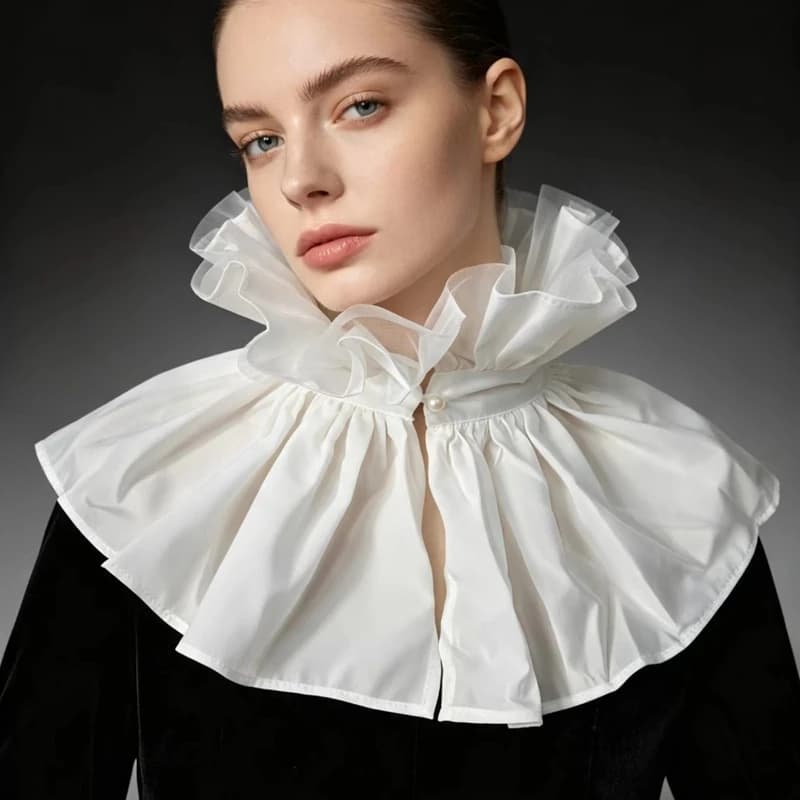Detachable High Ruffled False Collar Women White Mesh Stand Collar Shawl Wrap Cosplay Party Neckwear Accessories