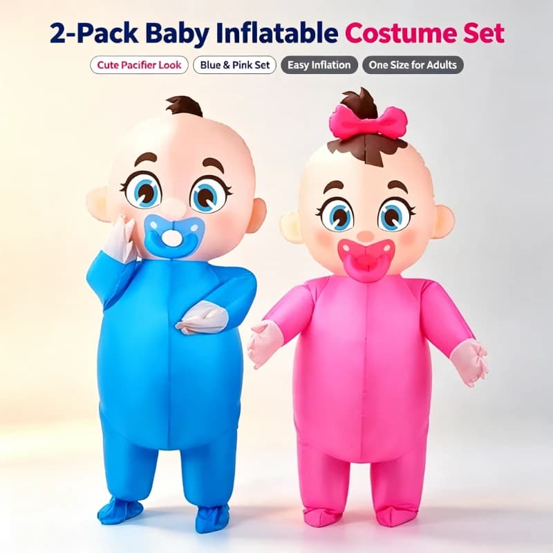 2‑Pack Cute Baby Inflatable Costume for Adult, Blue & Pink Pacifier Baby Blow‑up Suits for Carnival Party Fancy Dress Cosplay
