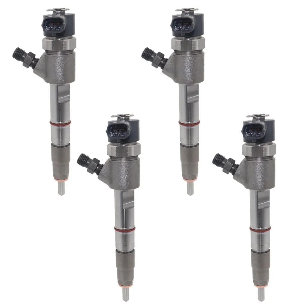Set of four silver and black fuel injectors for JAC Shuailing 2.8L diesel engines.