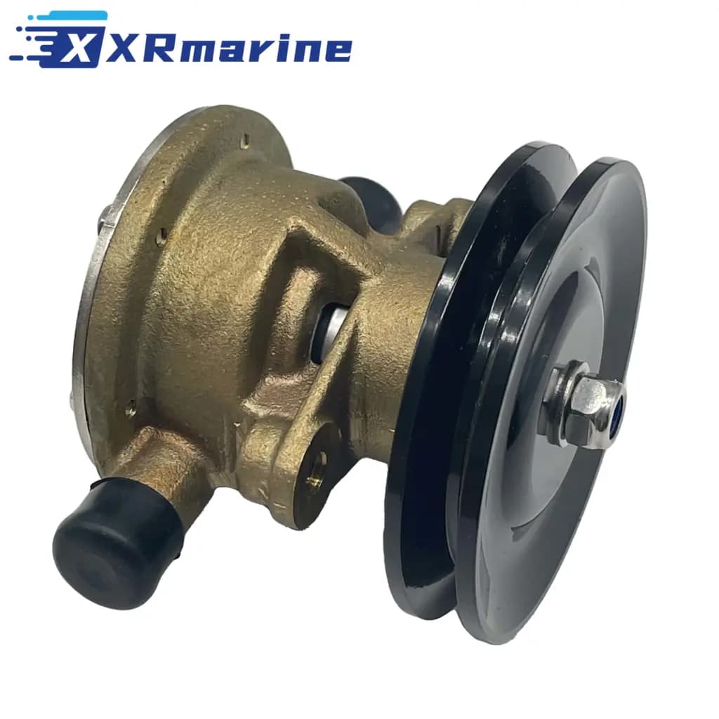 Durable bronze sea water pump with black pulley for marine engine cooling systems.