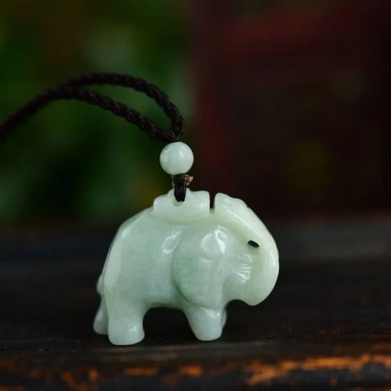 Hand-carved Burmese A-grade ice jadeite elephant pendant