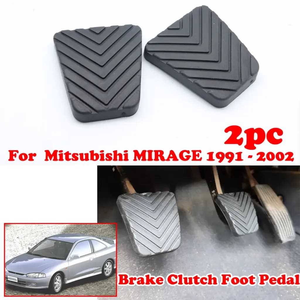 Pair of black textured rubber brake and clutch pedal pads for Mitsubishi Mirage.