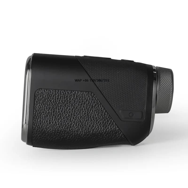 Compact black handheld laser rangefinder with ergonomic grip.